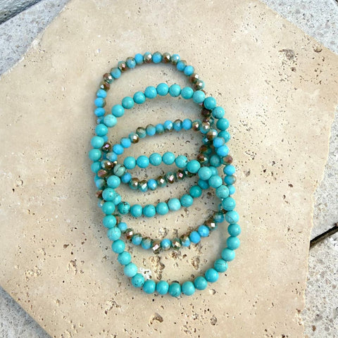 Set of 4 Turquoise and Crystal Stretch Bracelets
