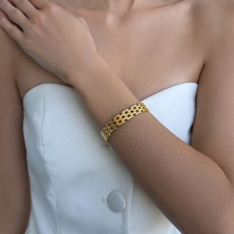 Gold Plated Chain Cuff with Invisible Clasp