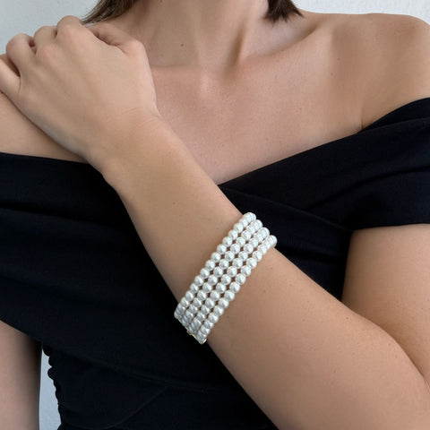 Multi-Strand Faux Pearl Statement Bracelet