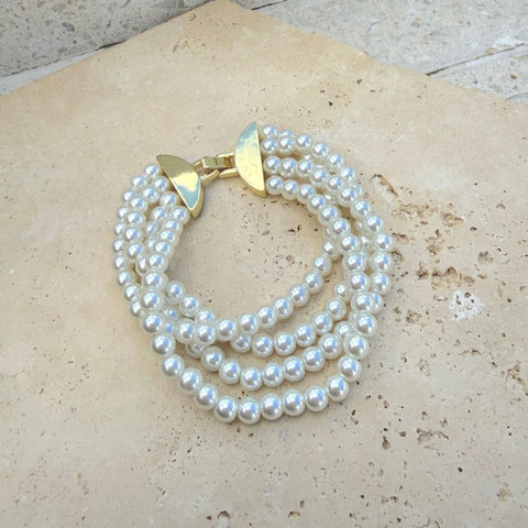 Multi-Strand Faux Pearl Statement Bracelet
