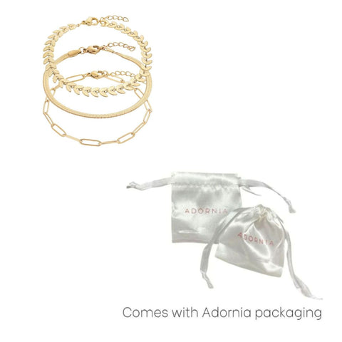 Tarnish Resistant 18k Gold Plated Set of Three Adjustable Chain Bracelets