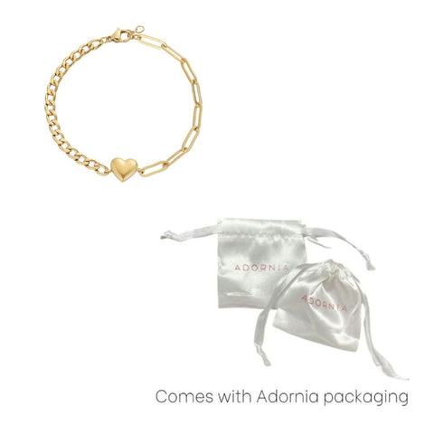 Tarnish Resistant 18k Gold Plated Heart Mixed Chain Bracelet