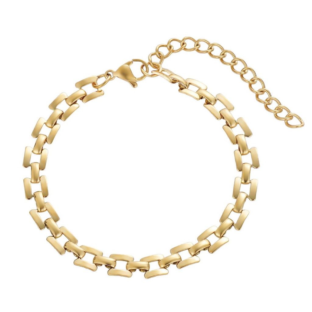 Tarnish Resistant 18k Gold Plated Grid Chain Bracelet