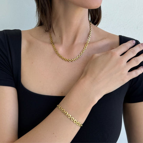 Tarnish Resistant 18k Gold Plated Grid Chain Bracelet