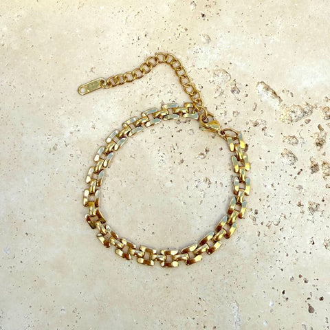Tarnish Resistant 18k Gold Plated Grid Chain Bracelet