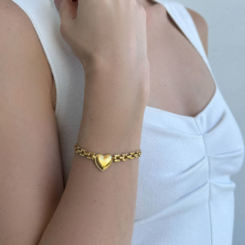 Tarnish Resistant Heart Grid Chain Bracelet