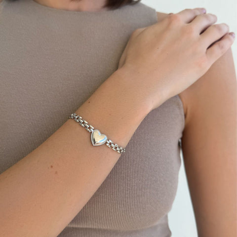 Tarnish Resistant Heart Grid Chain Bracelet