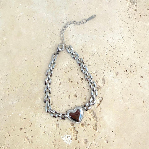 Tarnish Resistant Heart Grid Chain Bracelet