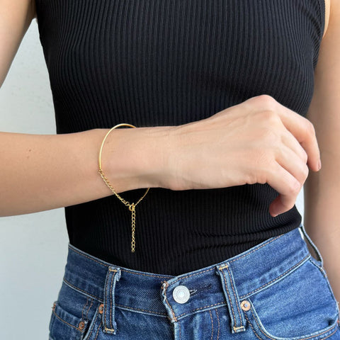 Tarnish Resistant 18k Gold Plated Cuff Adjustable Chain Bracelet