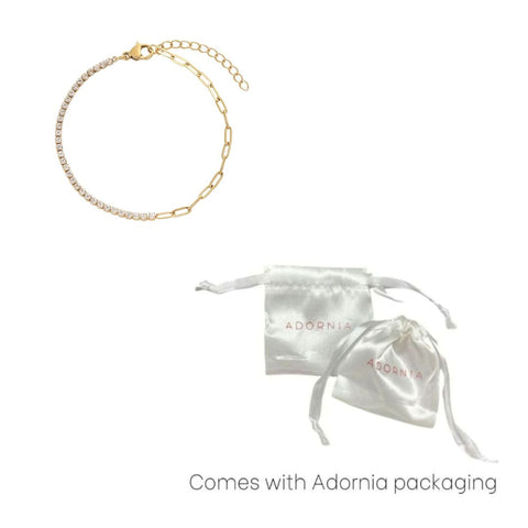 Tarnish Resistant 18k Gold Plated Half Tennis and Paperclip Chain Bracelet