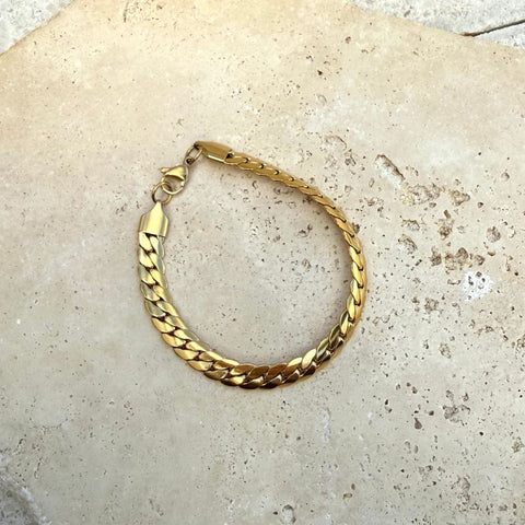 Tarnish Resistant 18k Gold Plated Flat Curb Chain Bracelet