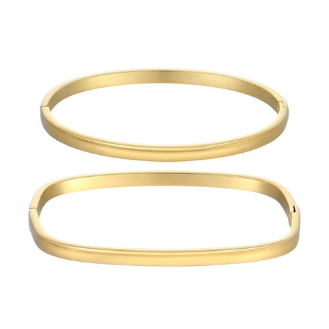 Tarnish Resistant 18k Gold Plated Rectangle and Oval Cuff Set