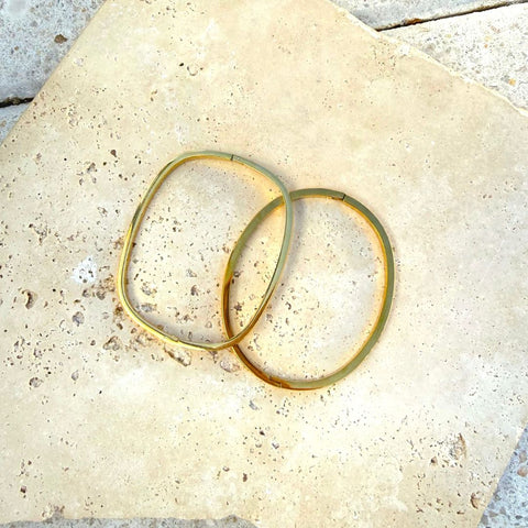 Tarnish Resistant 18k Gold Plated Rectangle and Oval Cuff Set