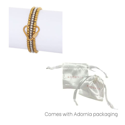 Tarnish Resistant 18k Gold Plated and Silver Bead Bracelet with Heart Lock Set