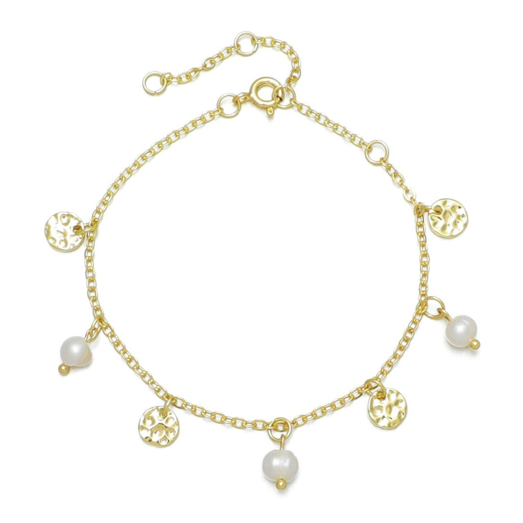 14k Gold Plated Freshwater Pearl and Coin Charm Bracelet