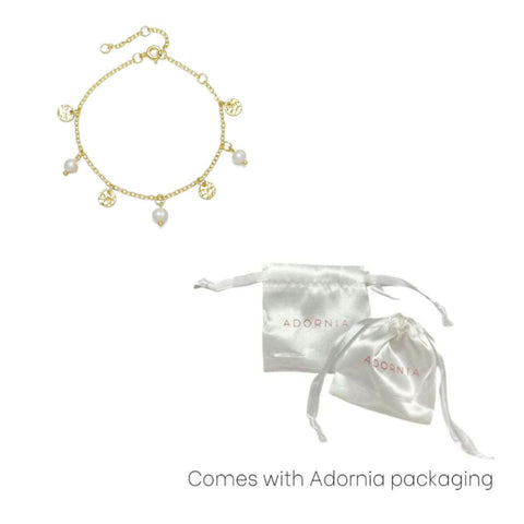 14k Gold Plated Freshwater Pearl and Coin Charm Bracelet