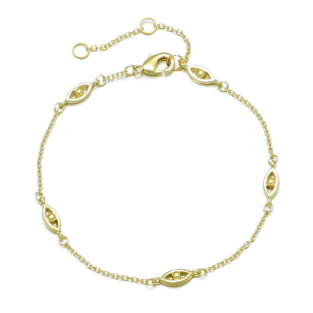 14k Gold Plated Evil Eye Station Bracelet