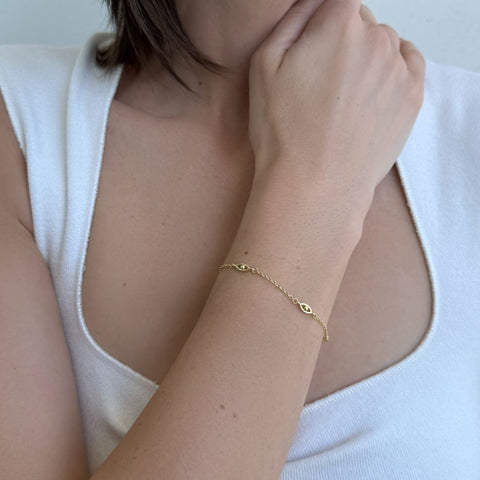14k Gold Plated Evil Eye Station Bracelet