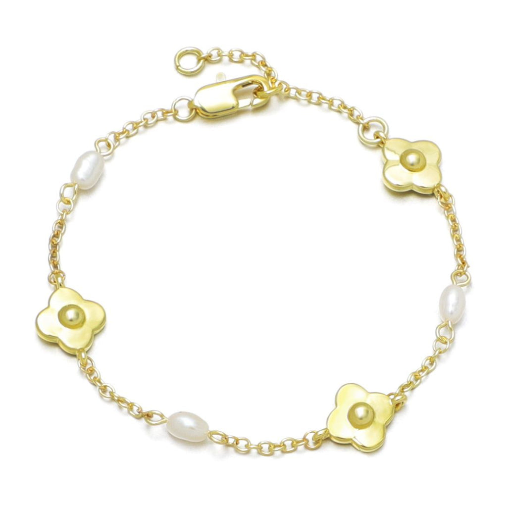 14k Gold Plated Freshwater Pearl and Flower Bracelet