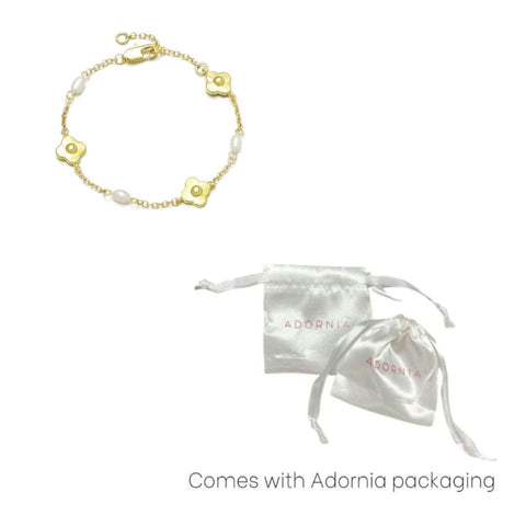14k Gold Plated Freshwater Pearl and Flower Bracelet