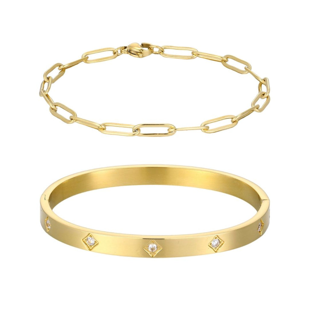 Tarnish Resistant 18k Gold Plated Paperclip Chain and Star Cuff 2-Piece Set