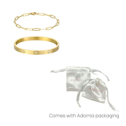 Tarnish Resistant 18k Gold Plated Paperclip Chain and Star Cuff 2-Piece Set