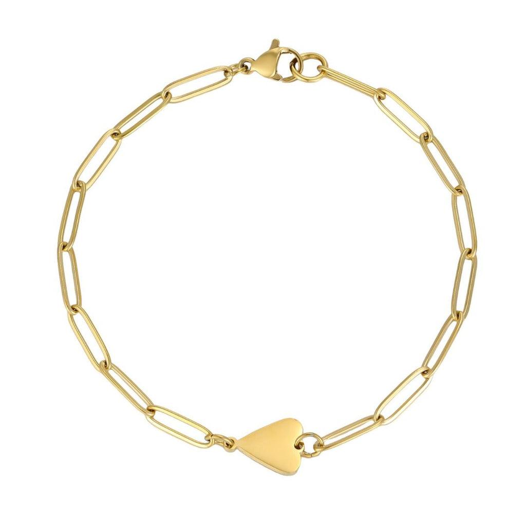 Tarnish Resistant 18k Gold Plated Sideways Heart Paperclip Chain Bracelet