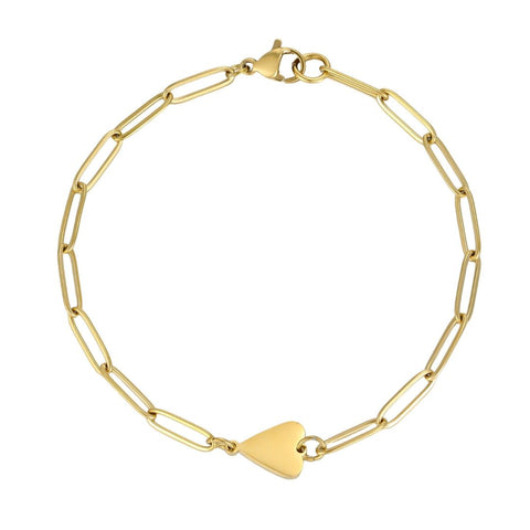 Tarnish Resistant 18k Gold Plated Sideways Heart Paperclip Chain Bracelet