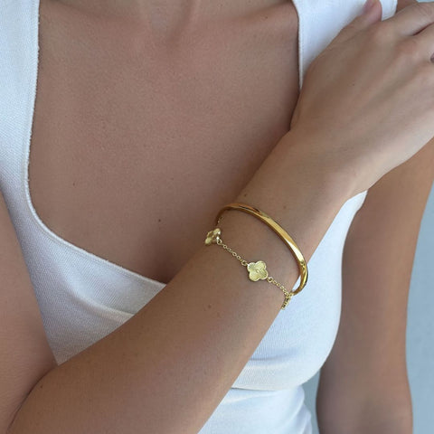 14k Gold Plated Set of 2 Clover Bracelet and Cuff Set
