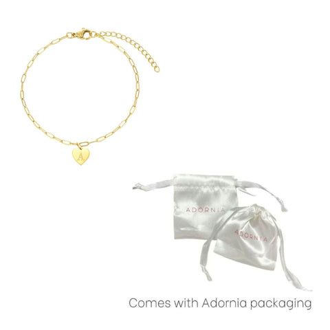 Tarnish Resistant 18k Gold Plated Initial Engraved Heart Paperclip Chain Bracelet