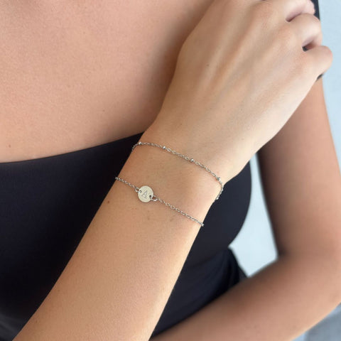 Tarnish Resistant Silver Initial Engraved and Paperclip Chain Set of 2 Bracelets