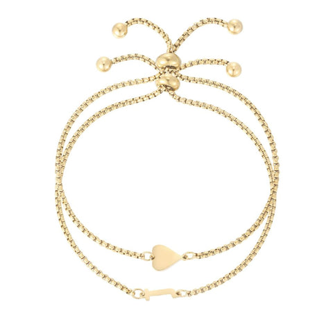 Tarnish Resistant 18k Gold Plated Sideways Heart and Initial Set of 2 Bracelets