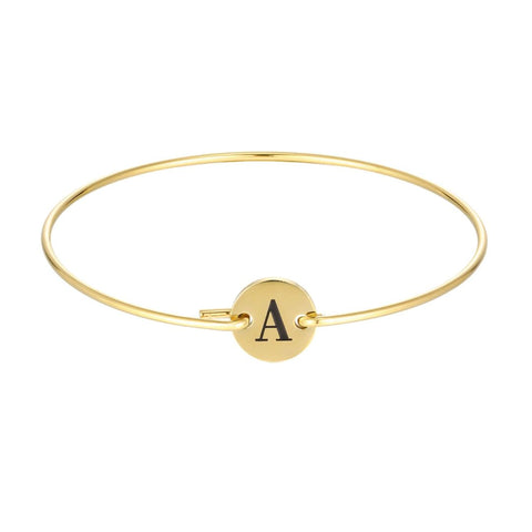 Tarnish Resistant 18k Gold Plated Engraved Initial Disc Cuff Bracelet