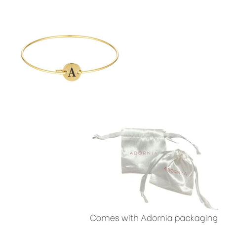 Tarnish Resistant 18k Gold Plated Engraved Initial Disc Cuff Bracelet