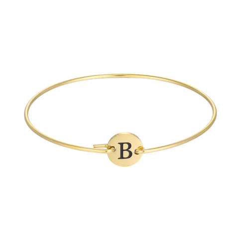 Tarnish Resistant 18k Gold Plated Engraved Initial Disc Cuff Bracelet