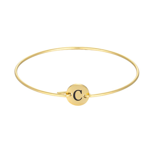 Tarnish Resistant 18k Gold Plated Engraved Initial Disc Cuff Bracelet