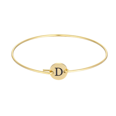 Tarnish Resistant 18k Gold Plated Engraved Initial Disc Cuff Bracelet