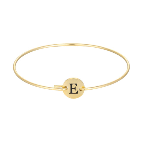 Tarnish Resistant 18k Gold Plated Engraved Initial Disc Cuff Bracelet