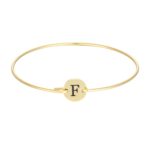 Tarnish Resistant 18k Gold Plated Engraved Initial Disc Cuff Bracelet
