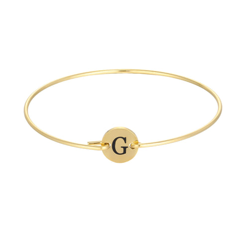Tarnish Resistant 18k Gold Plated Engraved Initial Disc Cuff Bracelet