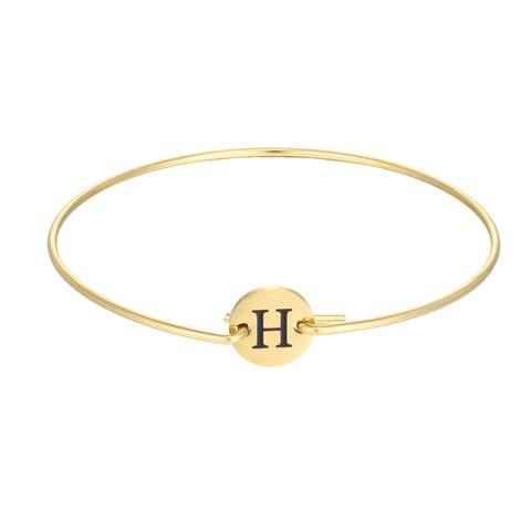 Tarnish Resistant 18k Gold Plated Engraved Initial Disc Cuff Bracelet