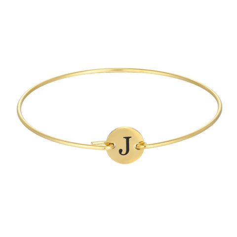 Tarnish Resistant 18k Gold Plated Engraved Initial Disc Cuff Bracelet