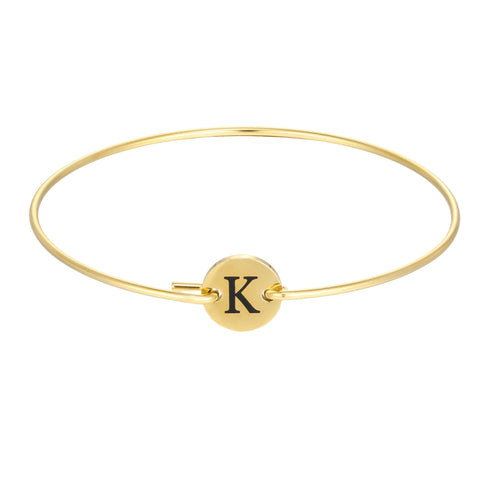 Tarnish Resistant 18k Gold Plated Engraved Initial Disc Cuff Bracelet