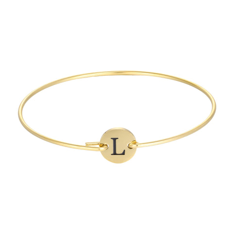 Tarnish Resistant 18k Gold Plated Engraved Initial Disc Cuff Bracelet
