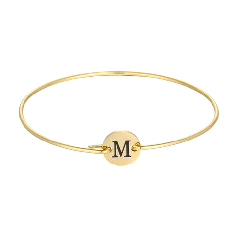 Tarnish Resistant 18k Gold Plated Engraved Initial Disc Cuff Bracelet