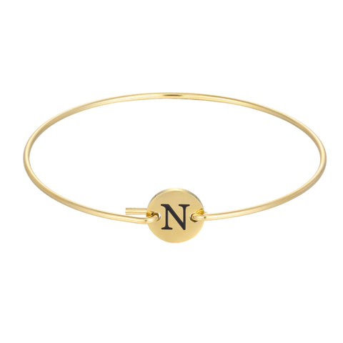 Tarnish Resistant 18k Gold Plated Engraved Initial Disc Cuff Bracelet