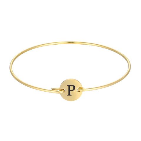 Tarnish Resistant 18k Gold Plated Engraved Initial Disc Cuff Bracelet