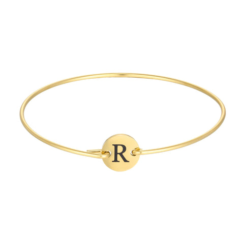 Tarnish Resistant 18k Gold Plated Engraved Initial Disc Cuff Bracelet