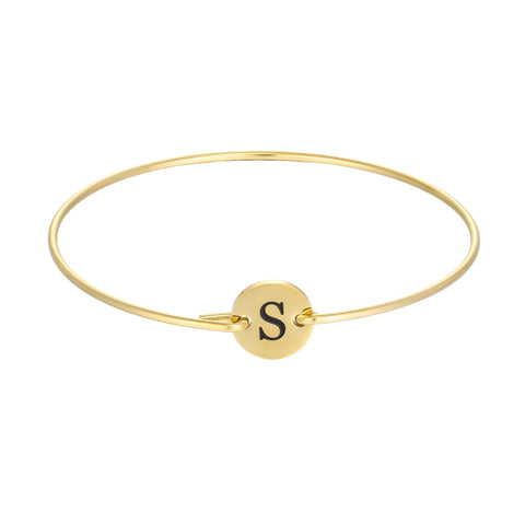 Tarnish Resistant 18k Gold Plated Engraved Initial Disc Cuff Bracelet