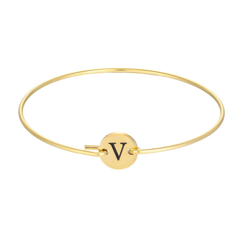 Tarnish Resistant 18k Gold Plated Engraved Initial Disc Cuff Bracelet